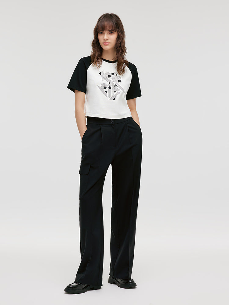 Geometric Printed Raglan Sleeves Women Crop T-Shirt GOELIA