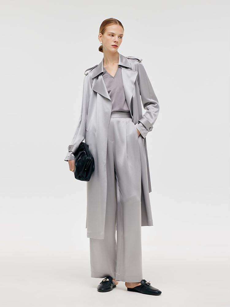 Acetate Women Trench Coat With Belt GOELIA