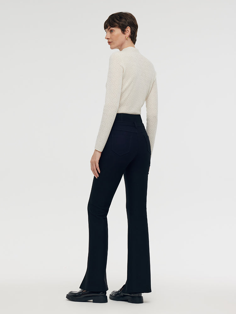 Knitted Slit Flared Women Pants GOELIA