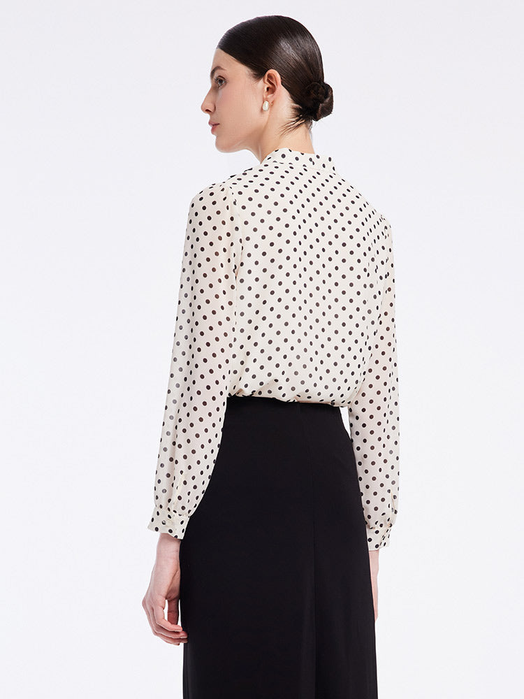 Polka Dots Tie Neck Shirt GOELIA