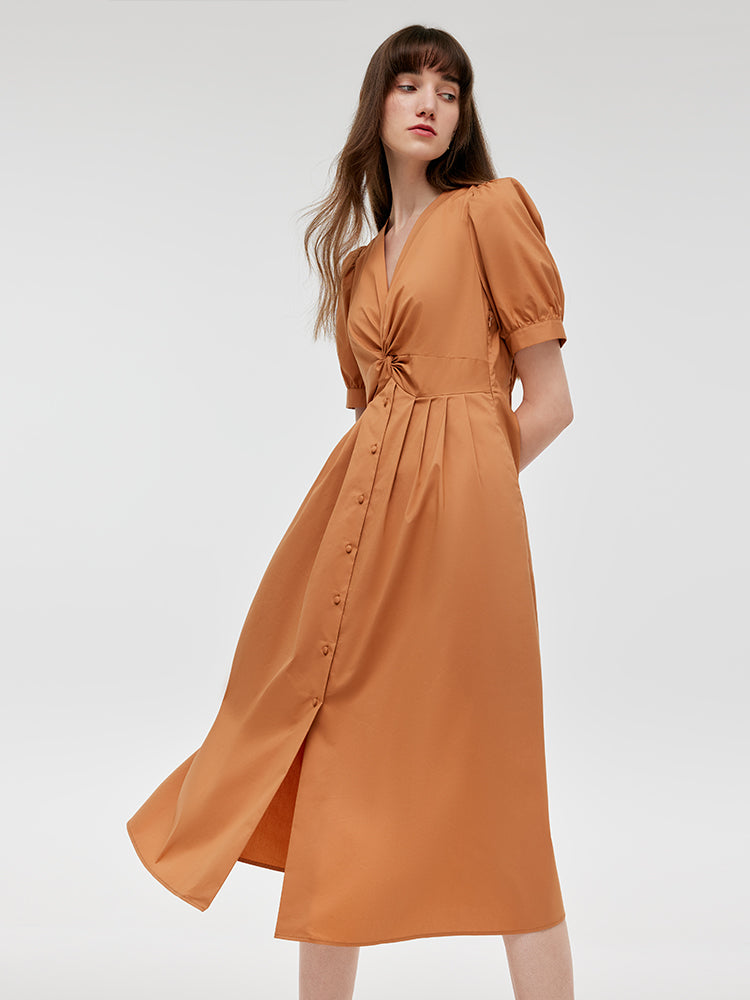 V-Neck Knotted Women Midi Dress GOELIA