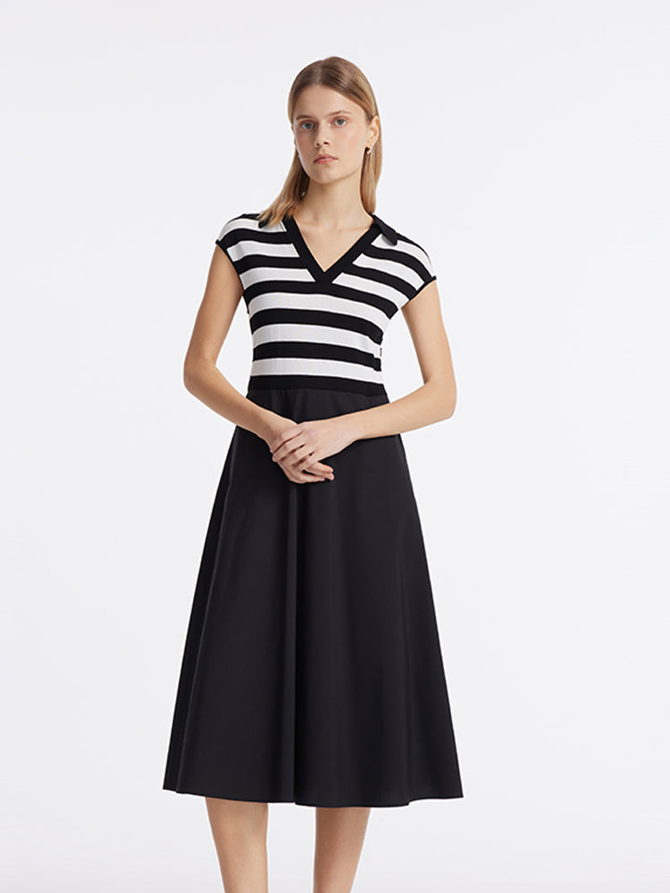 Tencel Striped Patchwork Women Midi Dress – GOELIA