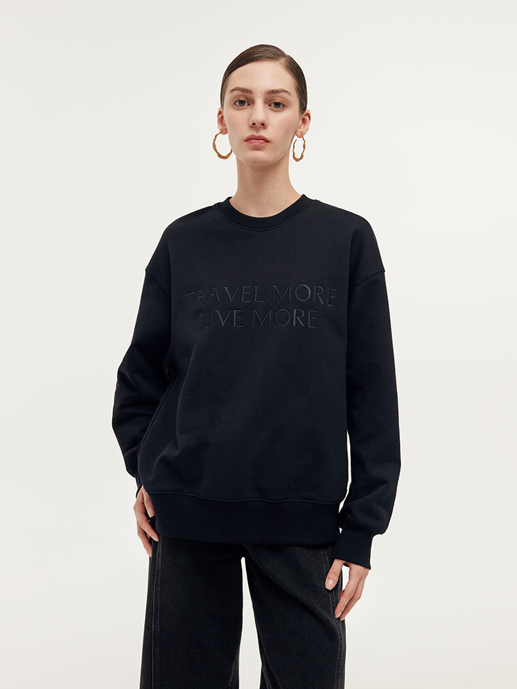 100% Cotton Loose Fit Letter Embroidered Unisex Sweatshirt GOELIA