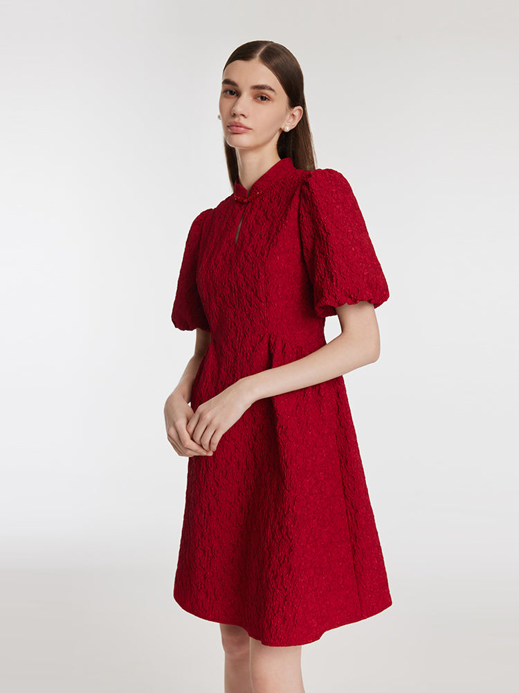 Jacquard Puff Sleeves Women Qipao Mini Dress – GOELIA