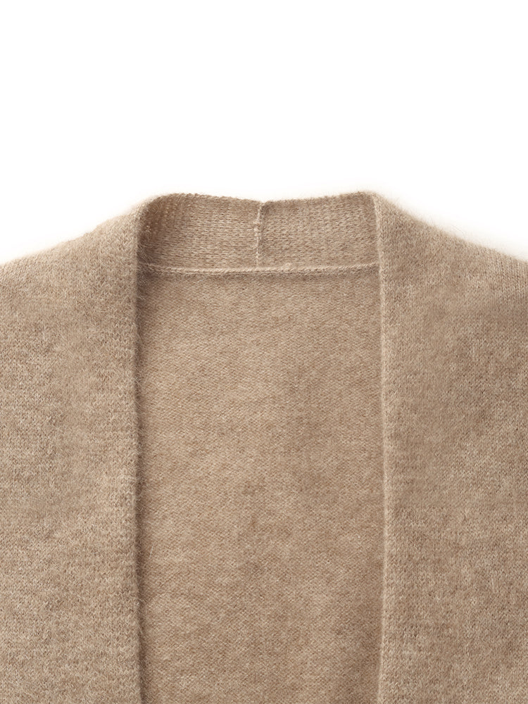 Light Camel Brushed Cashmere Short Women Cardigan GOELIA