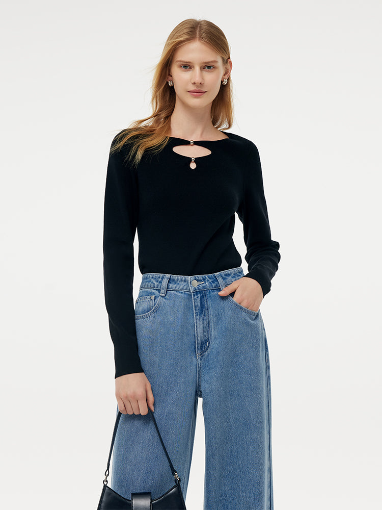 Tencel Cutout Women Knit Top GOELIA