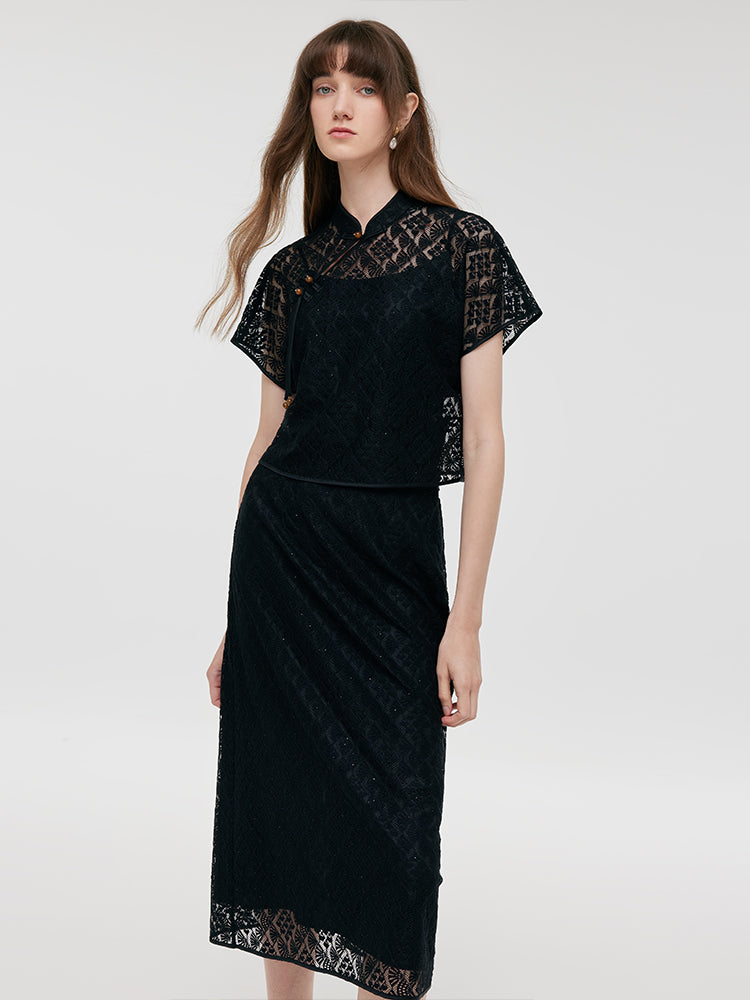 New Chinese-Style Lace Top And Skirt And Camisole Three-Piece Set GOELIA