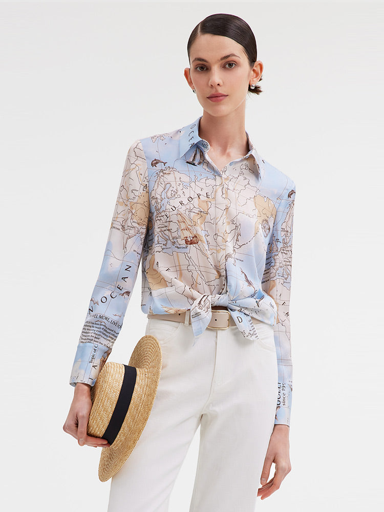 19 Momme Silk Map Printed Shirt GOELIA