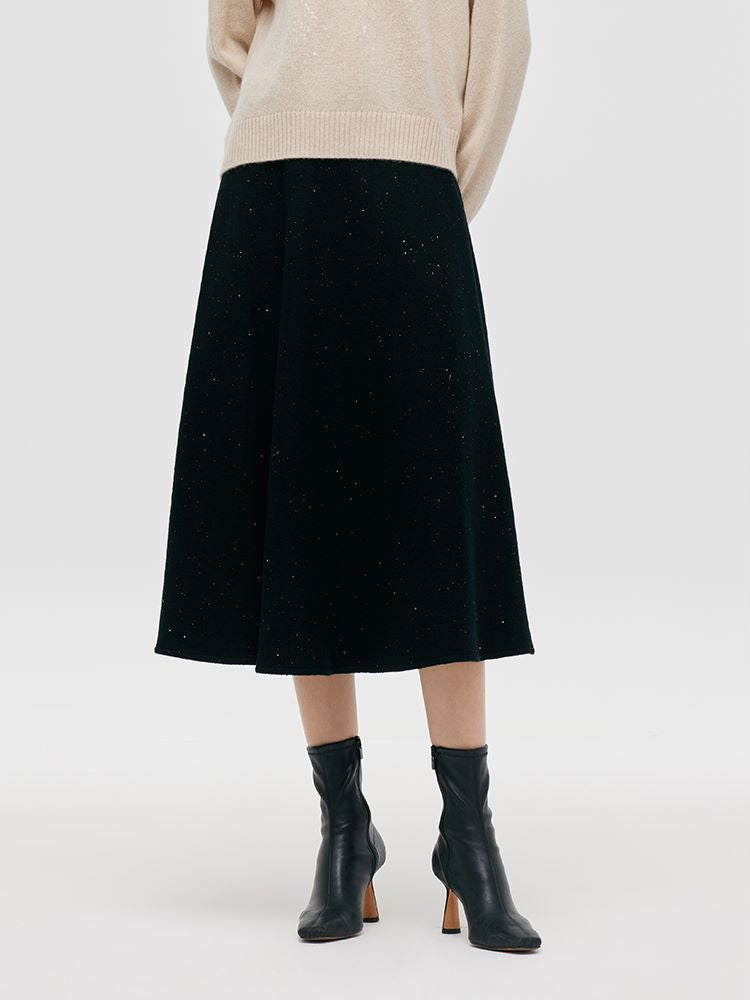 Wool Knitted Sequins Women Half Skirt GOELIA