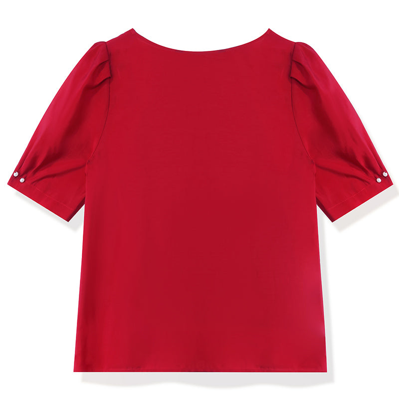 Chili Red Puff Sleeve Shirt GOELIA