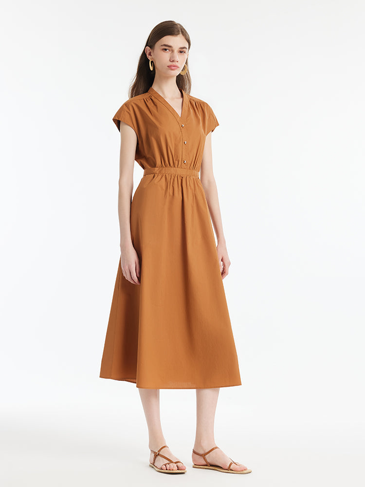 V-Neck Gathered Waist Women Maxi Dress GOELIA