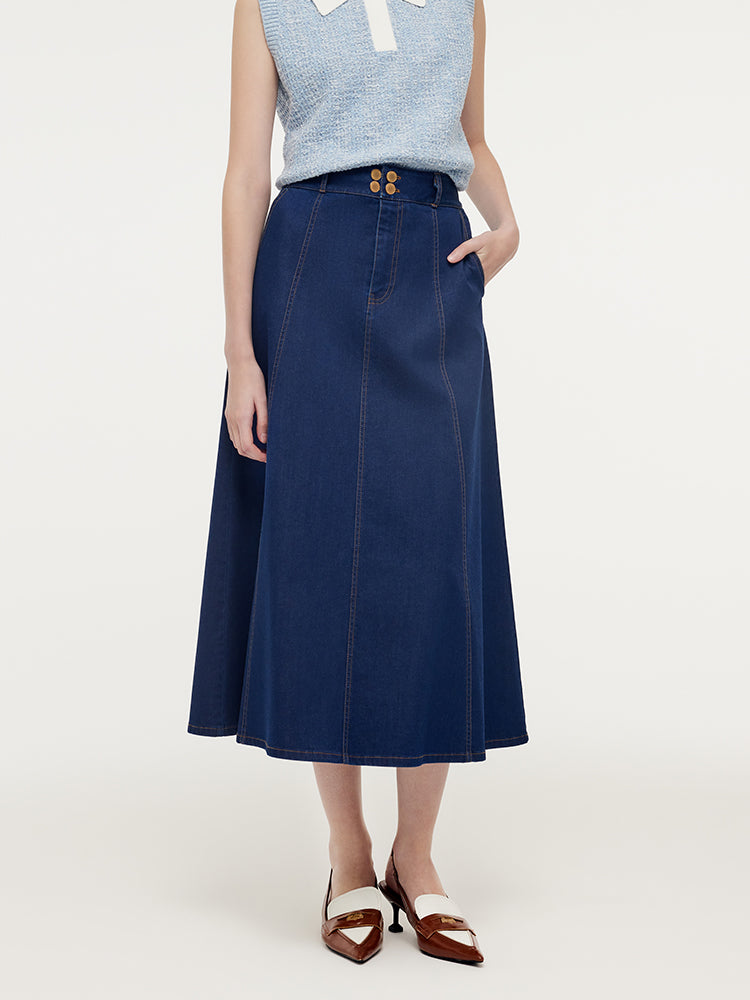 Denim A-Line Adjustable Waist Women Skirt GOELIA