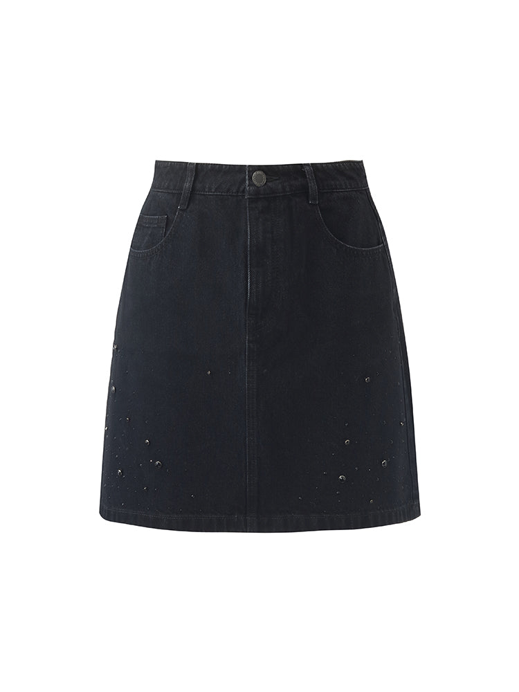 Denim Rhinestone Women Skirt GOELIA