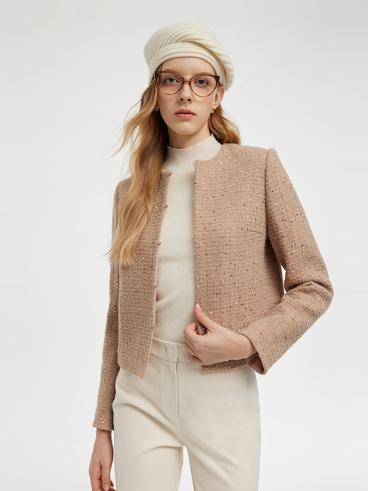 Alpaca And Wool Tweed Women Crop Jacket GOELIA