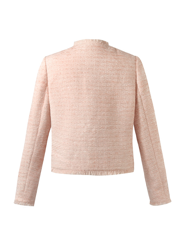 Tweed Collarless Women Crop Jacket GOELIA