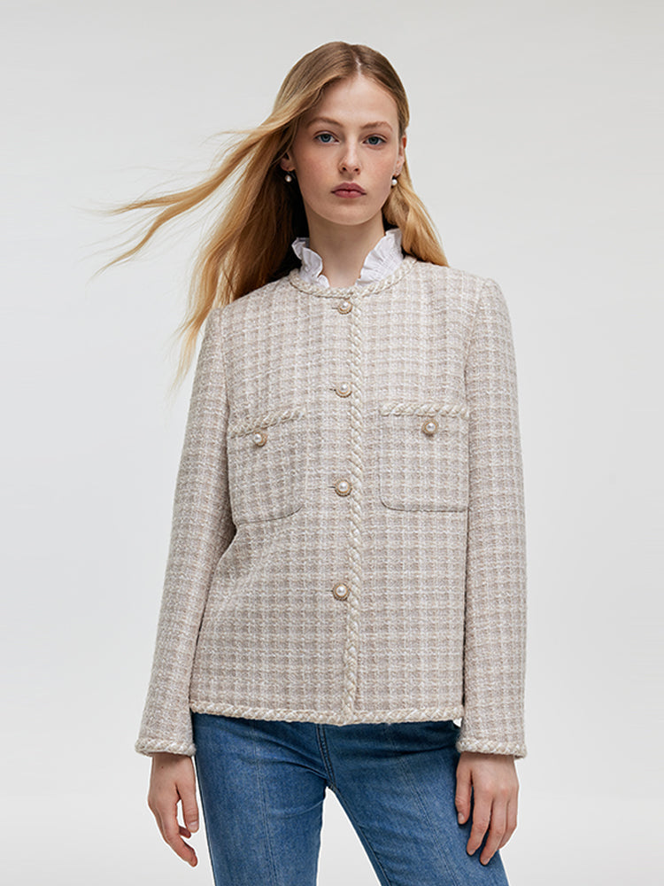 Wool Blend Tweed Single-Breasted Women Jacket GOELIA