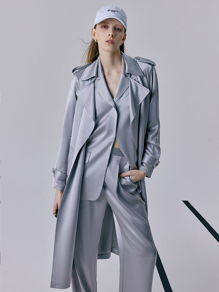 Acetate Women Trench Coat With Belt GOELIA