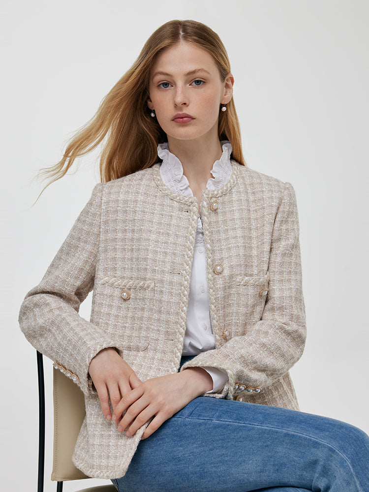 Wool Blend Tweed Single-Breasted Women Jacket GOELIA