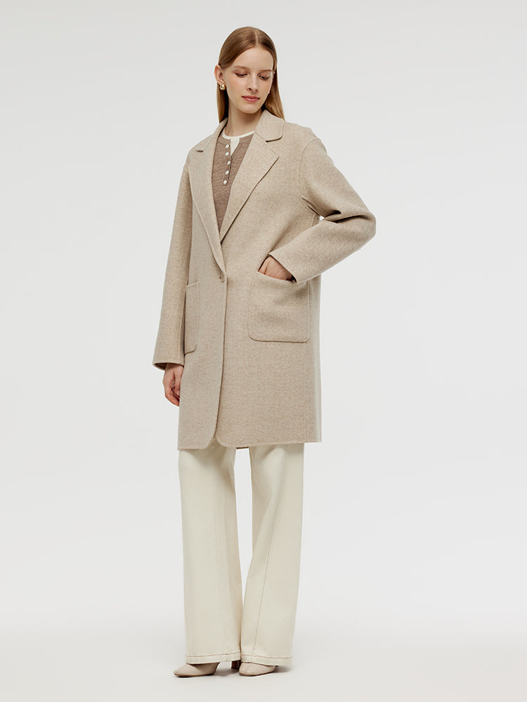 Wool Cashmere Herringbone Women Mid-Length Coat GOELIA