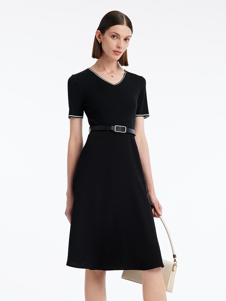 Gathered Waist Acetate Mini Black Dress GOELIA