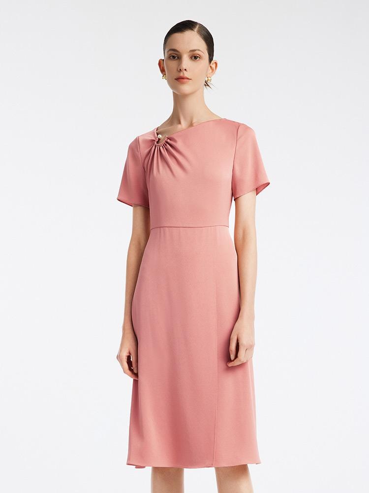 Acetate Gathered Waist Temperament Midi Dress GOELIA