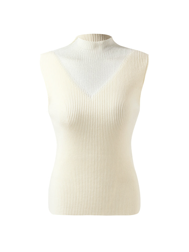 Patchwork Mock Neck Women Knitted Tank Top GOELIA