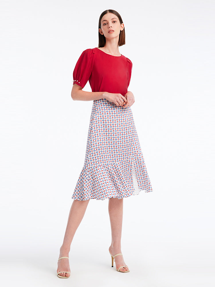 Ruffle Hem Midi Skirt GOELIA