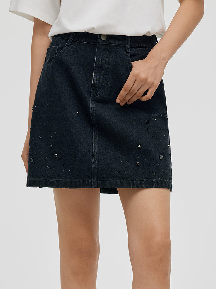 Denim Rhinestone Women Skirt GOELIA