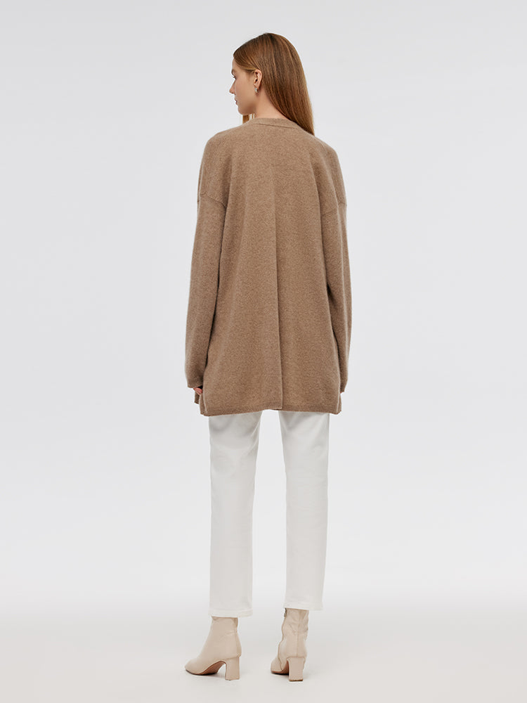 Light Camel Brushed Cashmere Short Women Cardigan GOELIA