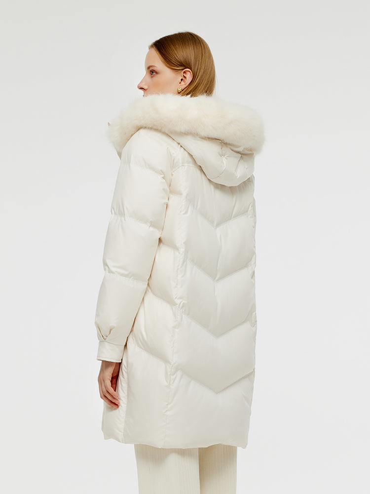 Goose Down Coat With Detachable Faux Fur Hood GOELIA