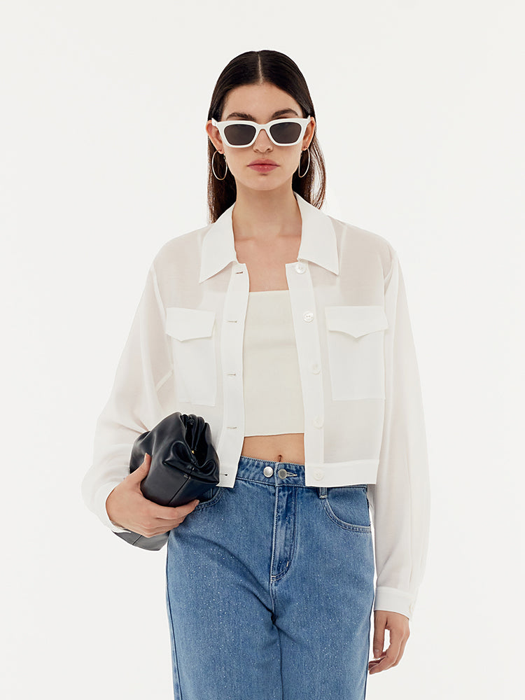 Acetate Loose Fit Single-Breasted Women Shirt GOELIA