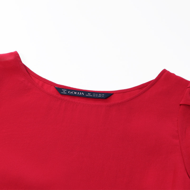 Chili Red Puff Sleeve Shirt GOELIA