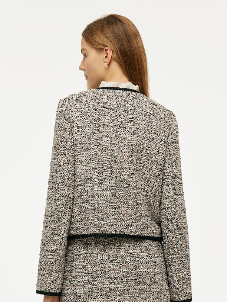 Tweed Women Crop Jacket With Detachable Bowknot GOELIA