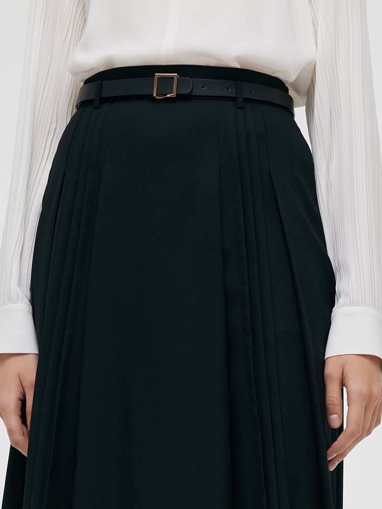 Pleated Women Half Skirt With Belt GOELIA