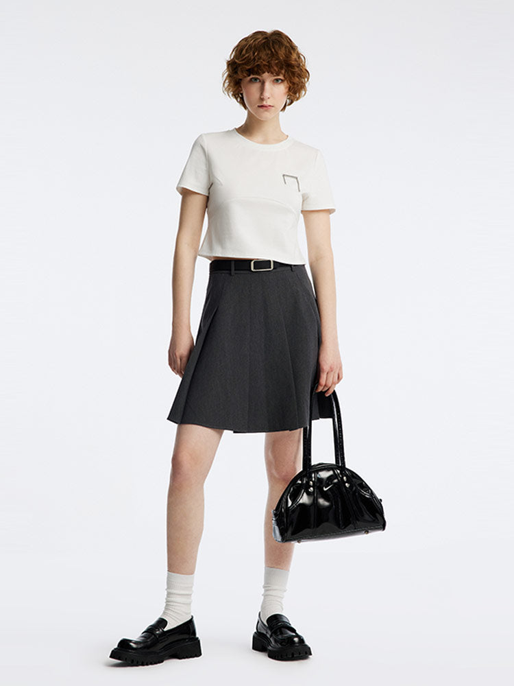 Reversible Pleated Mini Skirt With Leather Belt GOELIA