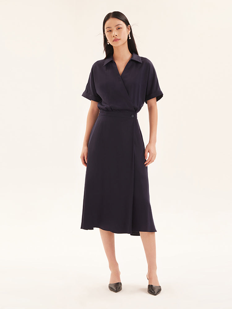 Tencel Asymmetrical One Button Midi Dress GOELIA