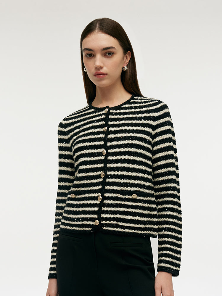 Black And White Stripe Women Cardigan GOELIA