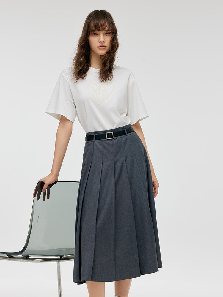 A-Line Women Pleated Skirt With Belt GOELIA