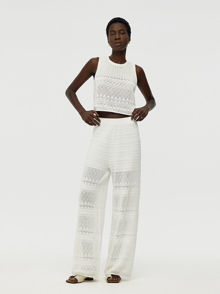 Cotton Openwork Tank Top And Pants Two-Piece Set GOELIA