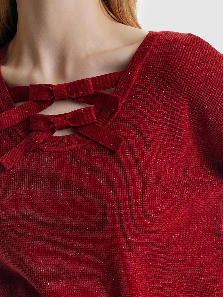 Tencel And Wool Puff Sleeve Bowknot Sweater GOELIA