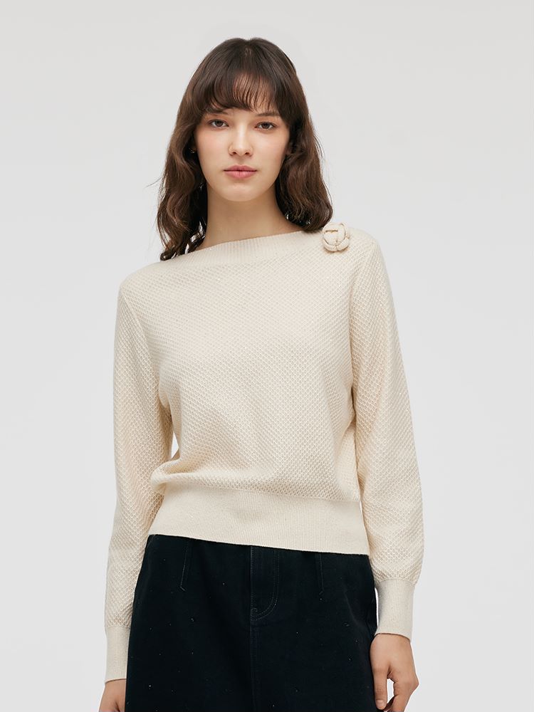 Off Shoulder Women Sweater With Detachable 3D Rose GOELIA