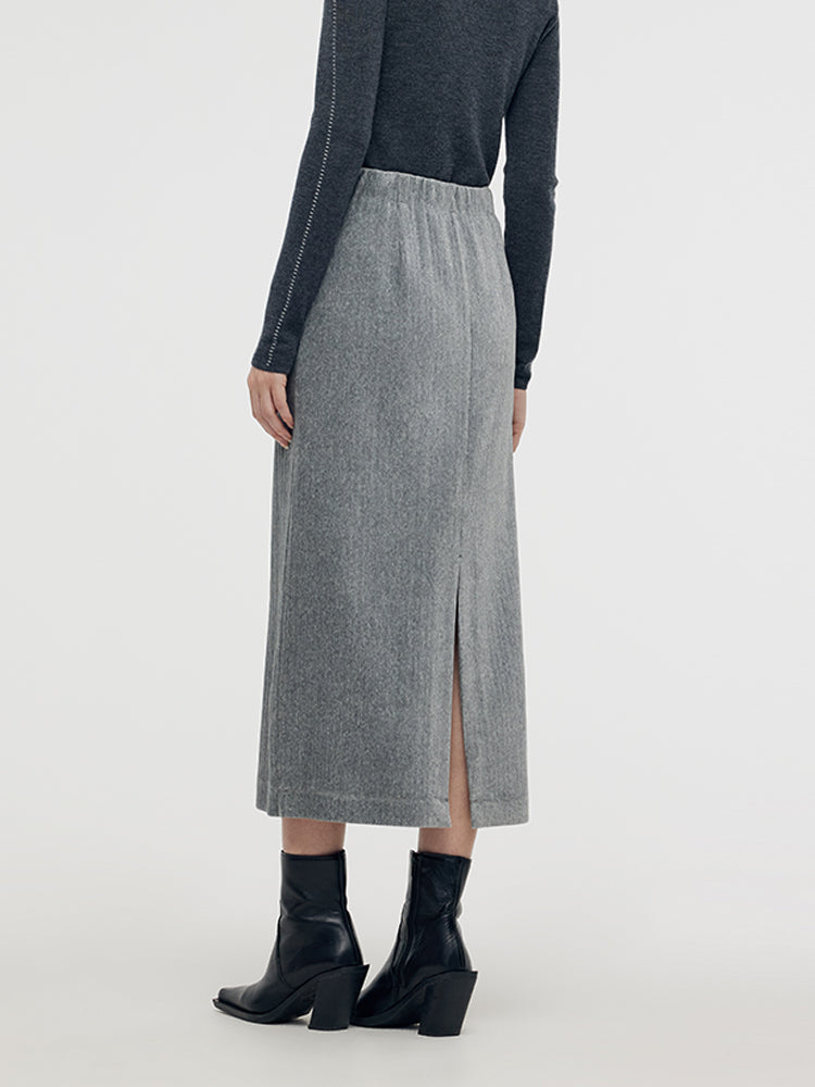 Stretch Back Slit Knitted Women Midi Skirt GOELIA