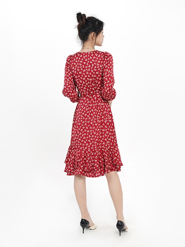 V-neck Floral Bowknot Midi Dress GOELIA