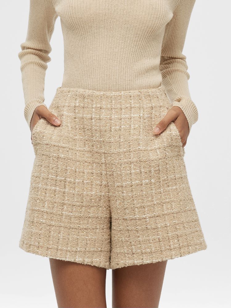 Wool Blend Tweed A-Line Women Shorts GOELIA