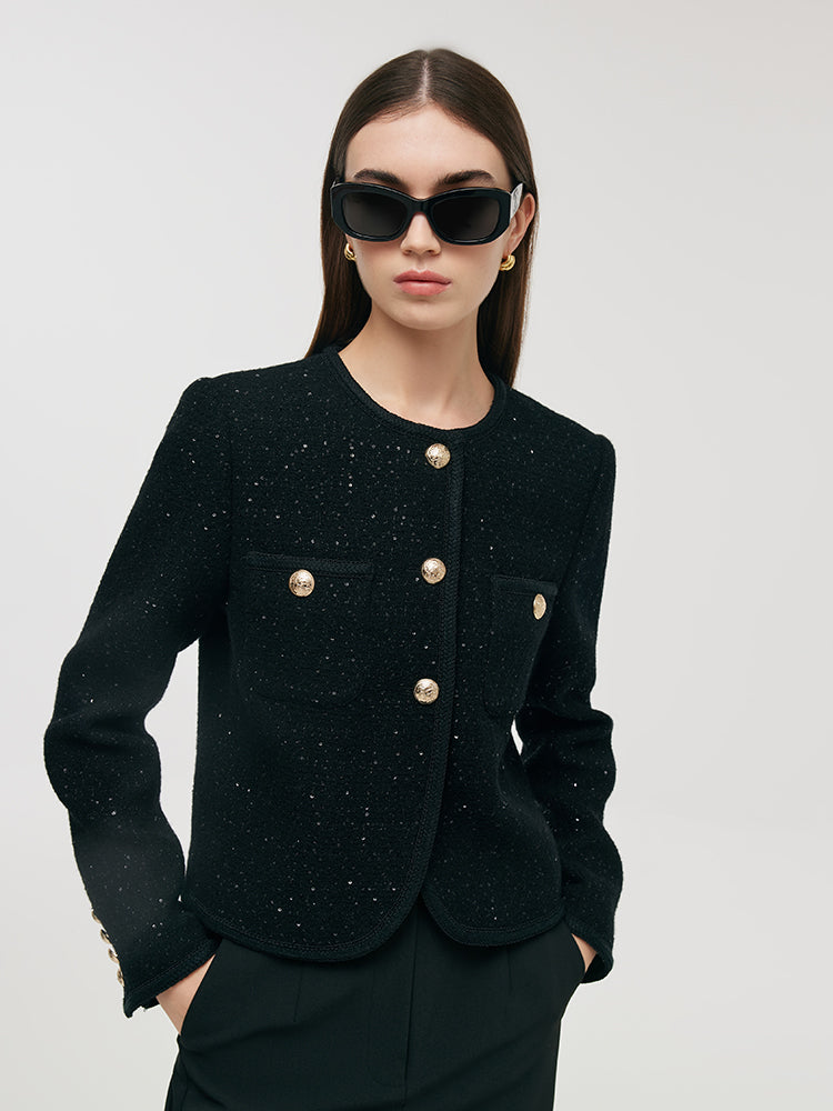 Wool Blend Tweed Single-Breasted Women Crop Jacket GOELIA