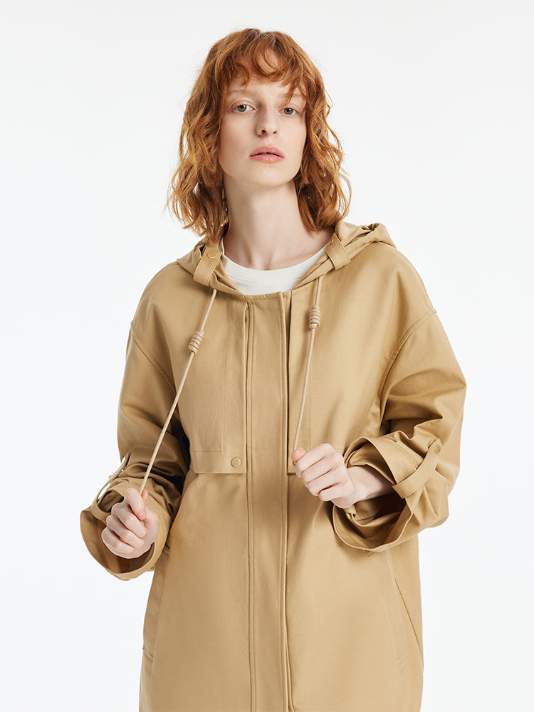 Hooded Single-Breasted Oversized Women Trench Coat GOELIA