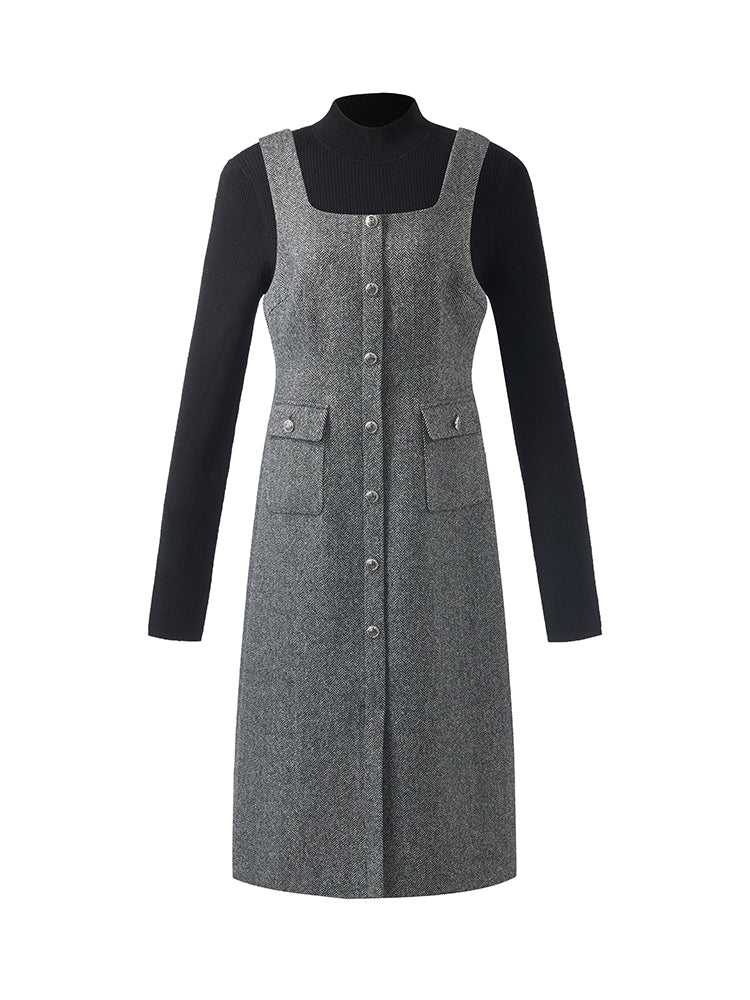 Machine Washable Wool Sweater And Washable Wool Vest Midi Dress Two-Piece Set GOELIA