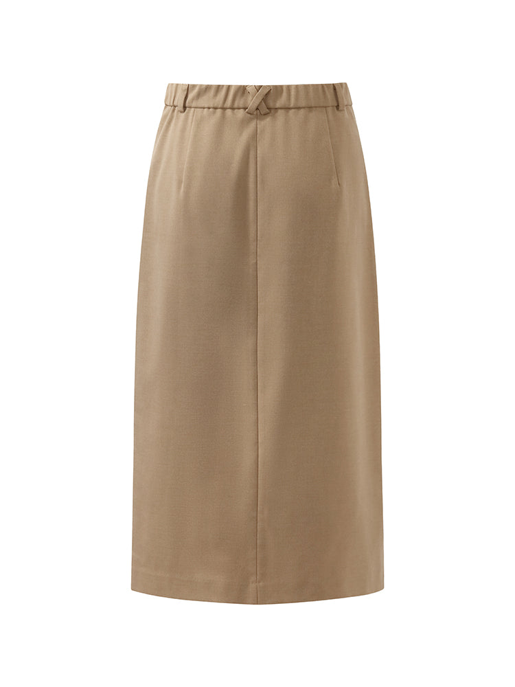 Basic Straight Slit Women Skirt With Belt GOELIA