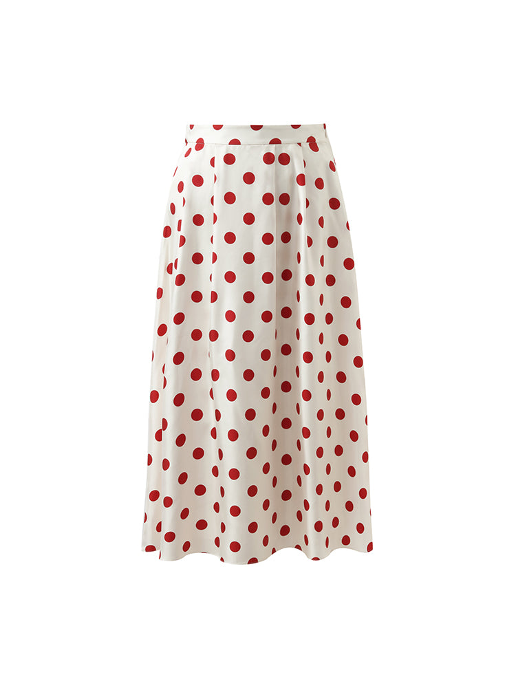 16 Momme Mulberry Silk Polka Dots Printed Women Half Skirt GOELIA