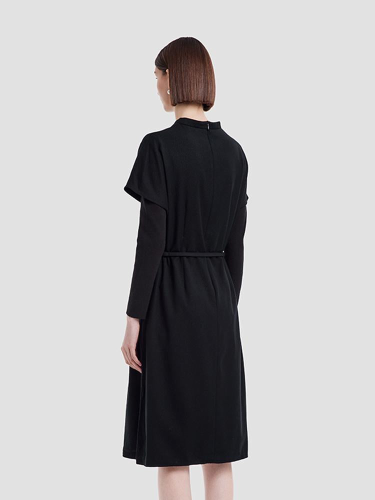 Cashmere And Woolen Double-Layer Pieces Midi Dress GOELIA